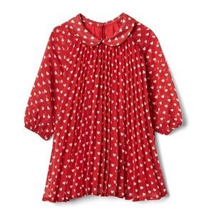 GAP EUC/NWOT Red Heart Print Pleated Peter Pan Collar Flowy Dress